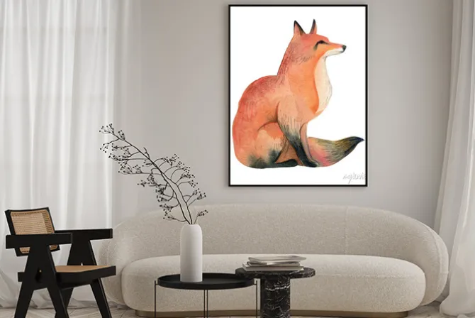 Plakat: Akwareli ilustracja czerwony dziki lis odizolowywa na białym