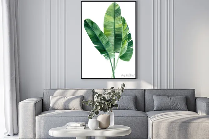 Plakat: Akwarelowa ilustracja liści palmy