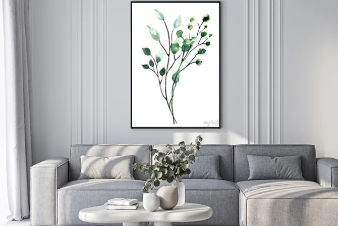 Plakat: Akwarelowa ilustracja zielonej gałązki