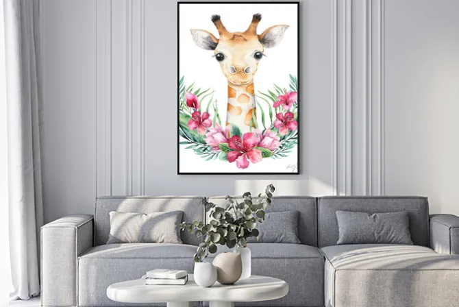 Plakat: Akwarelowa ilustracja małej żyrafy