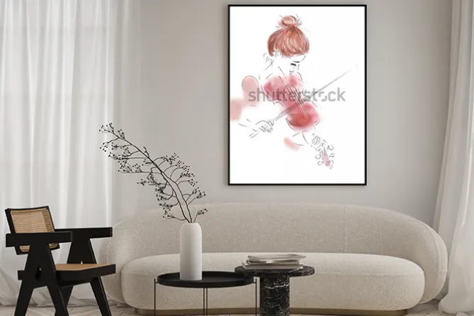 Plakat: Akwarelowa ilustracja dziewczyny ze skrzypcami