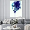 Plakat: Akwarelowa kobieca twarz w odcieniu niebieskiego i granatu