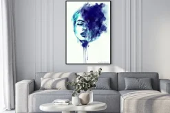 Plakat: Akwarelowa kobieca twarz w odcieniu niebieskiego i granatu