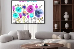 Plakat: Akwarelowa kompozycja kwiatowa z napisem