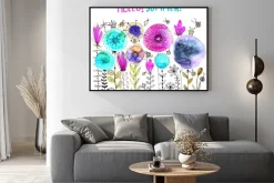 Plakat: Akwarelowa kompozycja kwiatowa z napisem