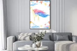 Plakat: Akwarelowa ramka z jednorożcem i chmurkami