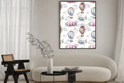 Plakat: Akwarelowe kolorowe sterowce i samoloty