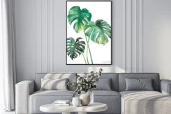 Plakat: Akwarelowe liście monstery