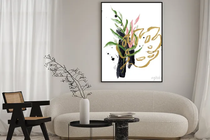 Plakat: Akwarelowe liście w artystycznym ujęciu