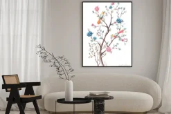 Plakat: Akwarelowe ptaki siedzące na gałązkach