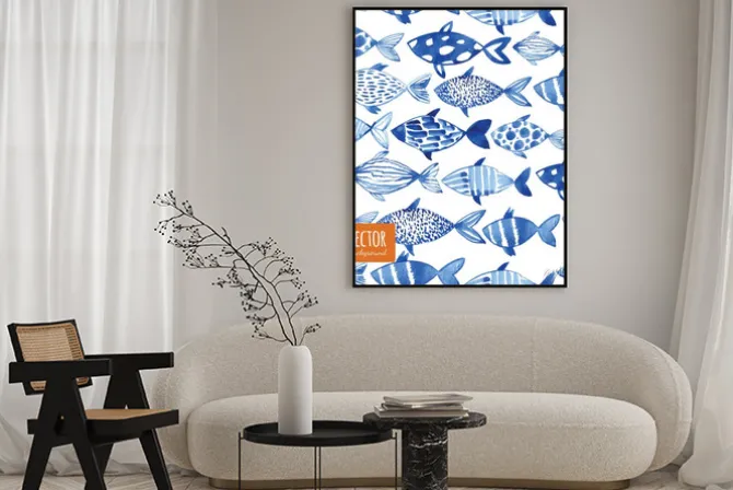 Plakat: Akwarelowy deseń w ryby