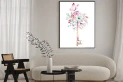 Plakat: Akwarelowy klucz z motylem i kwiatami