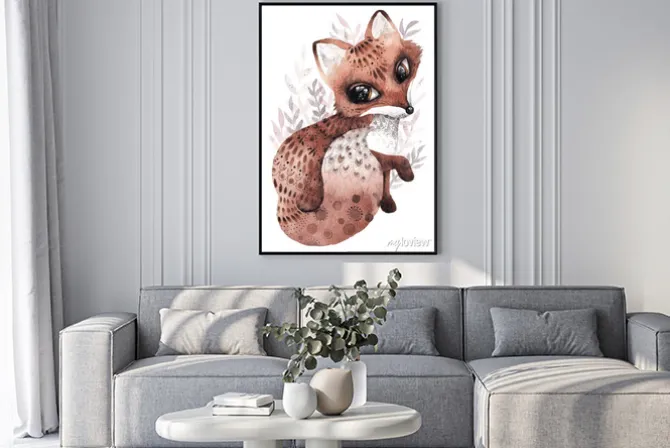 Plakat: Akwarelowy malunek liska w stylu boho