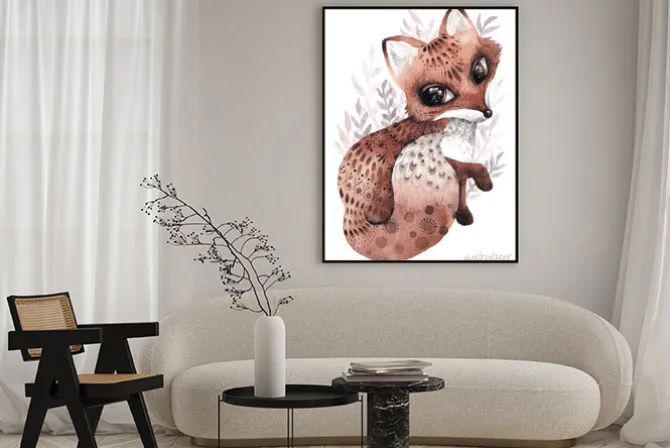 Plakat: Akwarelowy malunek liska w stylu boho