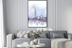 Plakat: Akwarelowy pejzaż z panoramą berlina