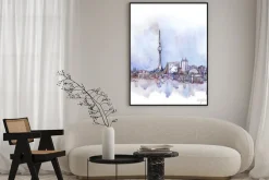 Plakat: Akwarelowy pejzaż z panoramą berlina