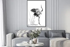 Plakat: Akwarelowy żuraw w stylu japońskim