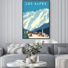 Plakat: Alps travel retro poster, vintage banner. mountain village of