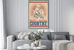 Plakat: Amerykański festiwal muzyczny tło z muzykiem gra na gitarze.