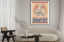 Plakat: Amerykański festiwal muzyczny tło z muzykiem gra na gitarze.