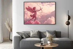 Plakat: Amor strzała miłość różowe chmury romantyczny styl