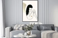 Plakat: Angel woman meditating illustration in vector.