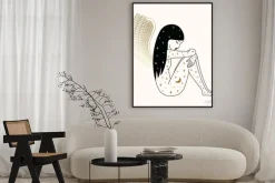 Plakat: Angel woman meditating illustration in vector.