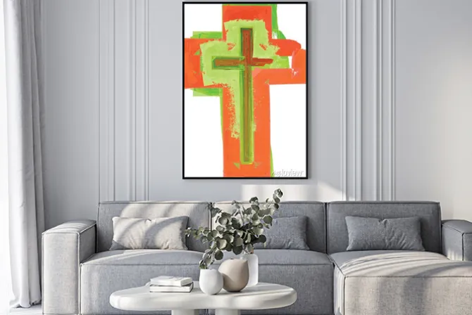 Plakat: Artystyczna abstrakcyjna akwarela styl kolorowy nowoczesny krzyż