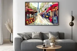 Plakat: Artystyczna paryska ulica z kawiarniami