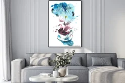 Plakat: Artystyczne przedstawienie filiżanki kawy i miasta