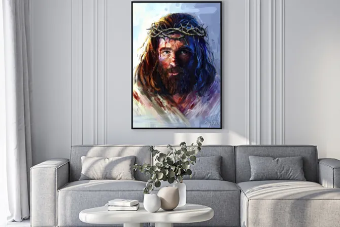 Plakat: Artystyczny portret jezusa w koronie cierniowej