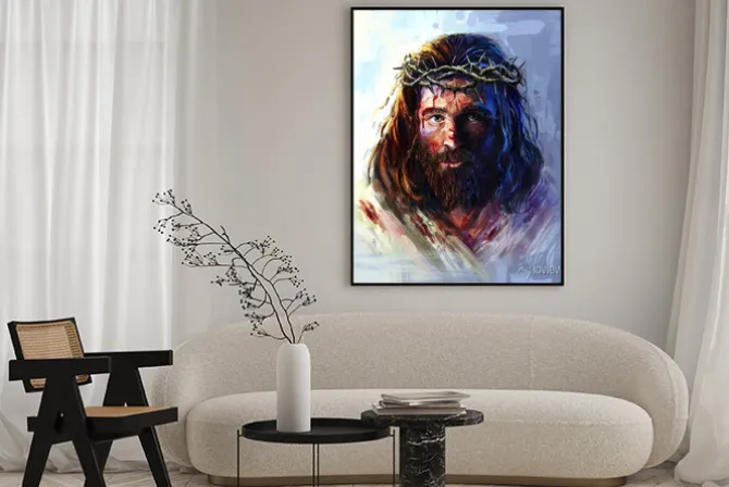 Plakat: Artystyczny portret jezusa w koronie cierniowej