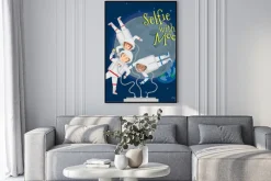 Plakat: Astronauci mężczyźni i kobiety w przestrzeni kosmicznej biorący