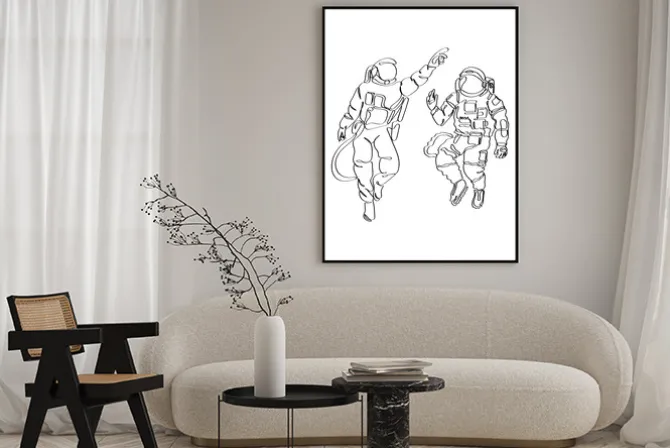 Plakat: Astronauci w stylu line art