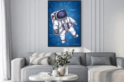 Plakat: Astronauta w przestrzeni kosmicznej. na tle obiektów kosmicznych.