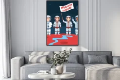 Plakat: Astronautów na marsie. witamy mars.international grupy z flagą
