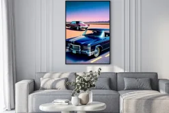 Plakat: Auta retro na drodze ilustracja