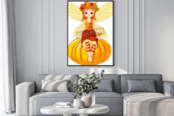 Plakat: Autumn fairy girl sitting on pumpkin