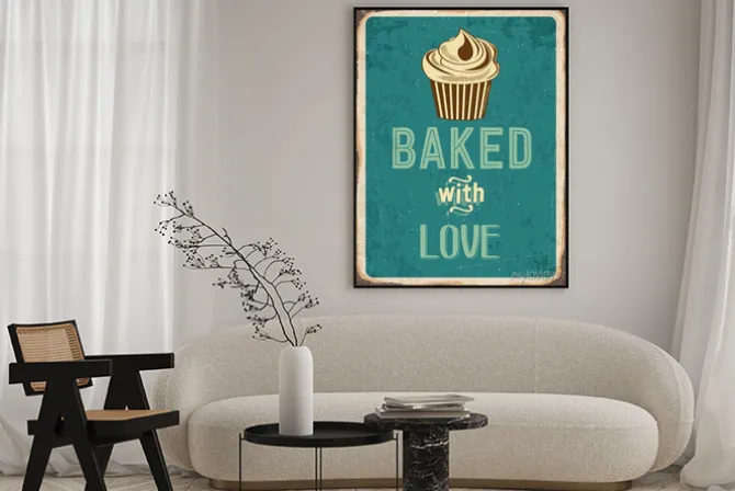 Plakat: Babeczka z napisem w stylu plakatu reklamowego vintage