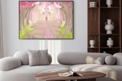 Plakat: Bajkowy zamek w magicznej różowej krainie