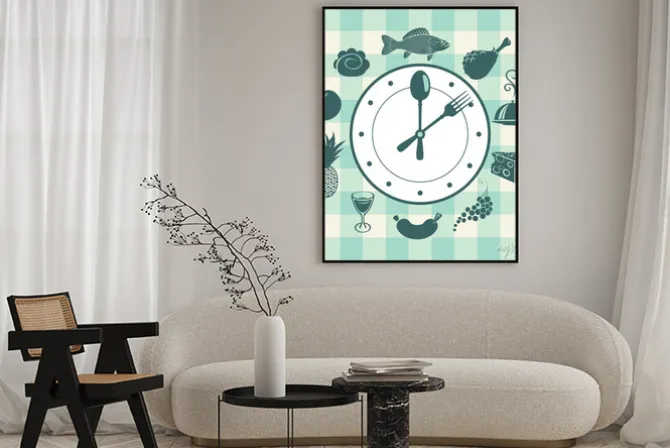 Plakat: Banner z zegarem i dań różnych