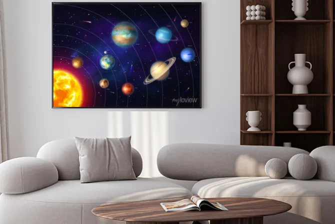 Plakat: Barwny układ słoneczny z planetami