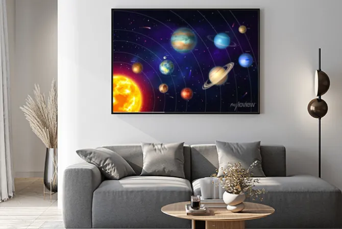 Plakat: Barwny układ słoneczny z planetami