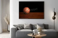 Plakat: Basketball on the wood floor graphic background