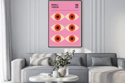 Plakat: Bauhaus czerwone oczy na różowym tle abstrakcja