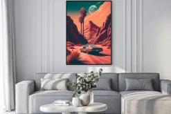 Plakat: Beautiful abstract car travel on a west background retro style