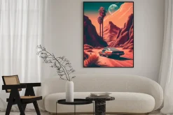 Plakat: Beautiful abstract car travel on a west background retro style