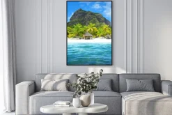 Plakat: Beautiful sandy beach with le morne brabant mountain on the south