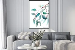 Plakat: Beautiful watercolor tropical leaves painted on white paper,