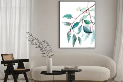 Plakat: Beautiful watercolor tropical leaves painted on white paper,